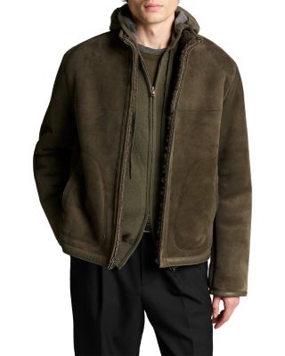 Shearling Leather Funnel Neck Zip Jacket