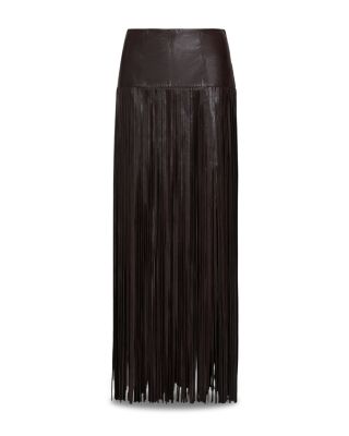 Tangled Up + Blue Leather Fringe Maxi Skirt