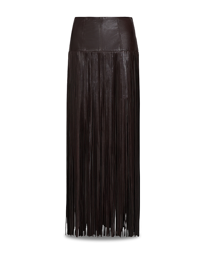 Twp Tangled Up + Blue Leather Fringe Maxi Skirt
