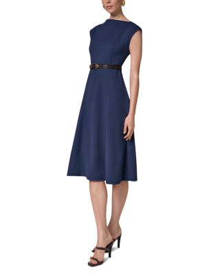 Cap Sleeve Boat Neck Belted A Line Dress - thumbnail 5