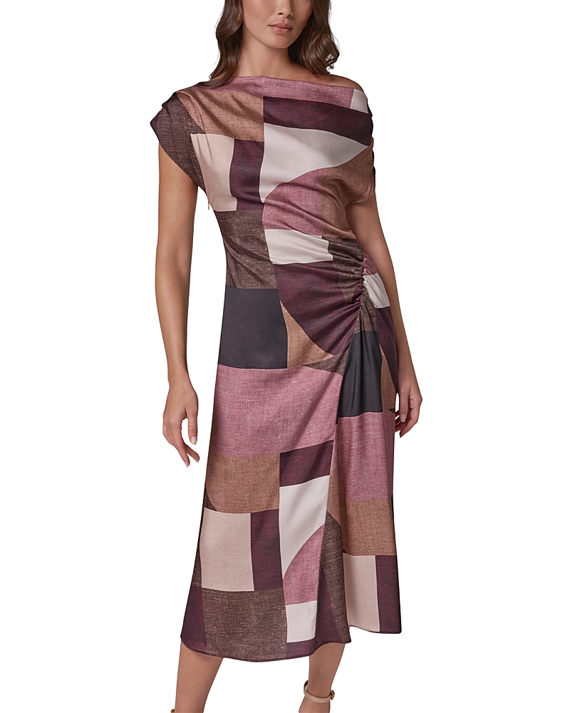 Donna Karan New York Printed Asymmetrical Off-the-Shoulder Side Ruched Dress