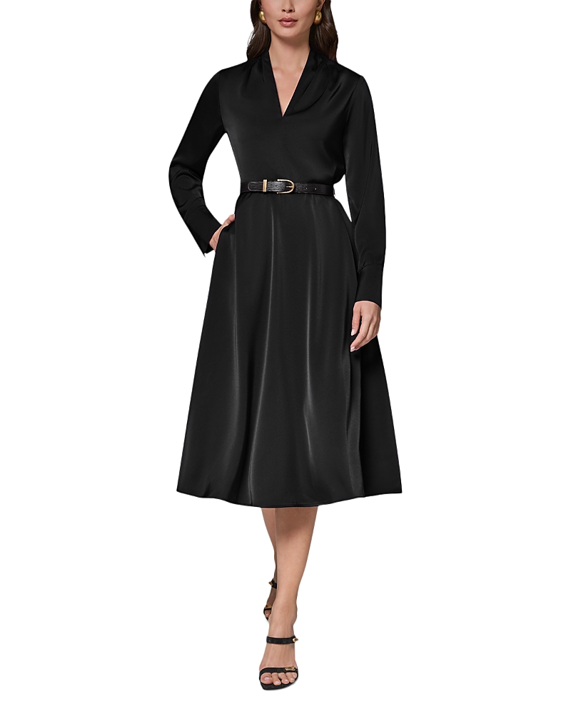 Donna Karan New York Satin A Line Belted Midi Dress
