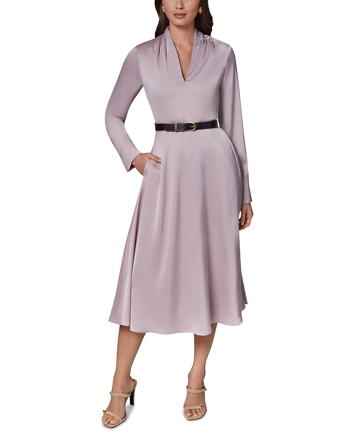 Donna Karan New York Satin A Line Belted Midi Dress