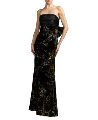  Satin And Velvet Strapless Gown With Bow