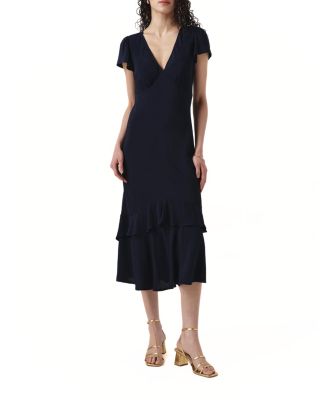 Ghost London Corinne Frill Crepe Midi Dress