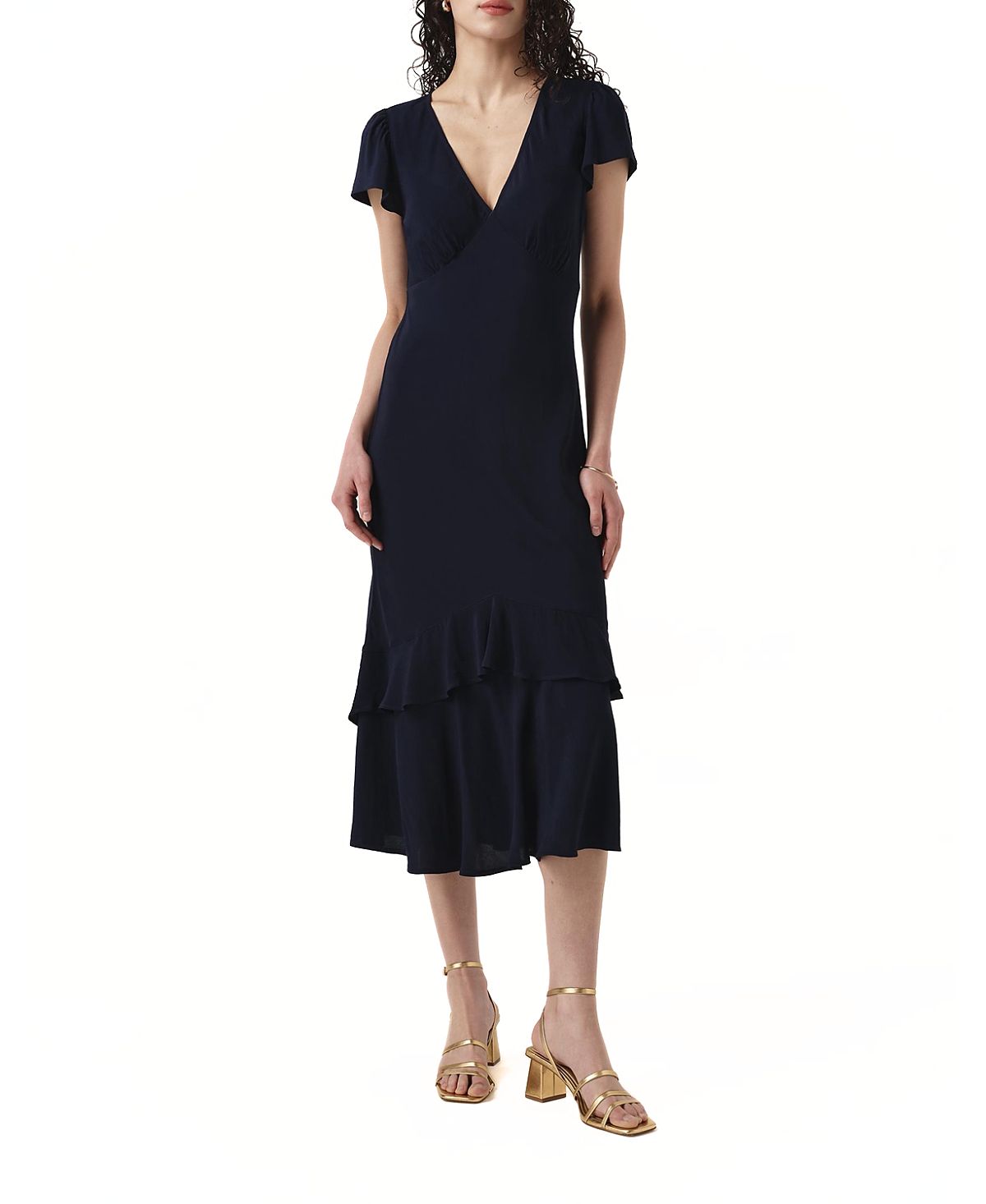 Ghost London Corinne Frill Crepe Midi Dress