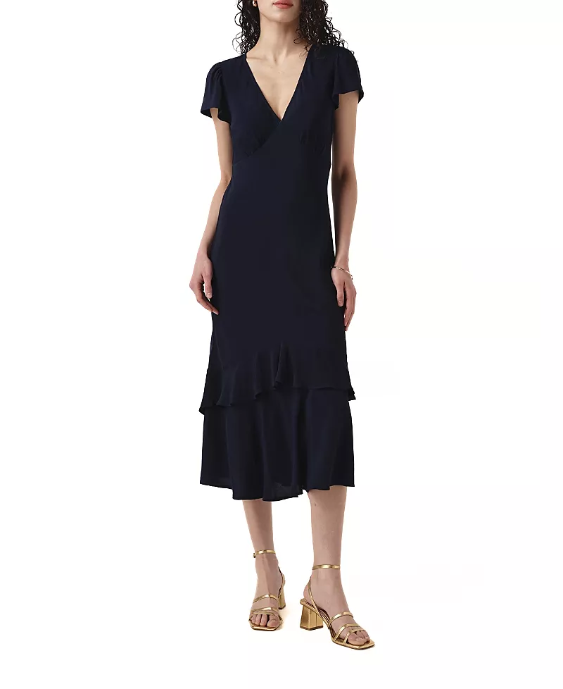 Ghost London Corinne Frill Crepe Midi Dress