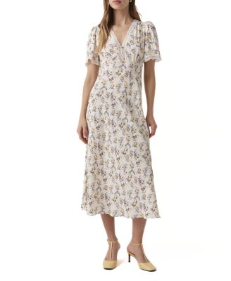 Ghost London Belle Lace Crepe V-Neck Midi Dress