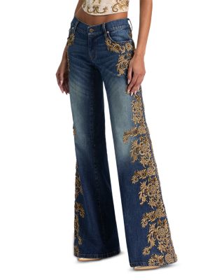 Emryn Embellished Ultra Low Rise Flare Jeans in Georgette Vintage