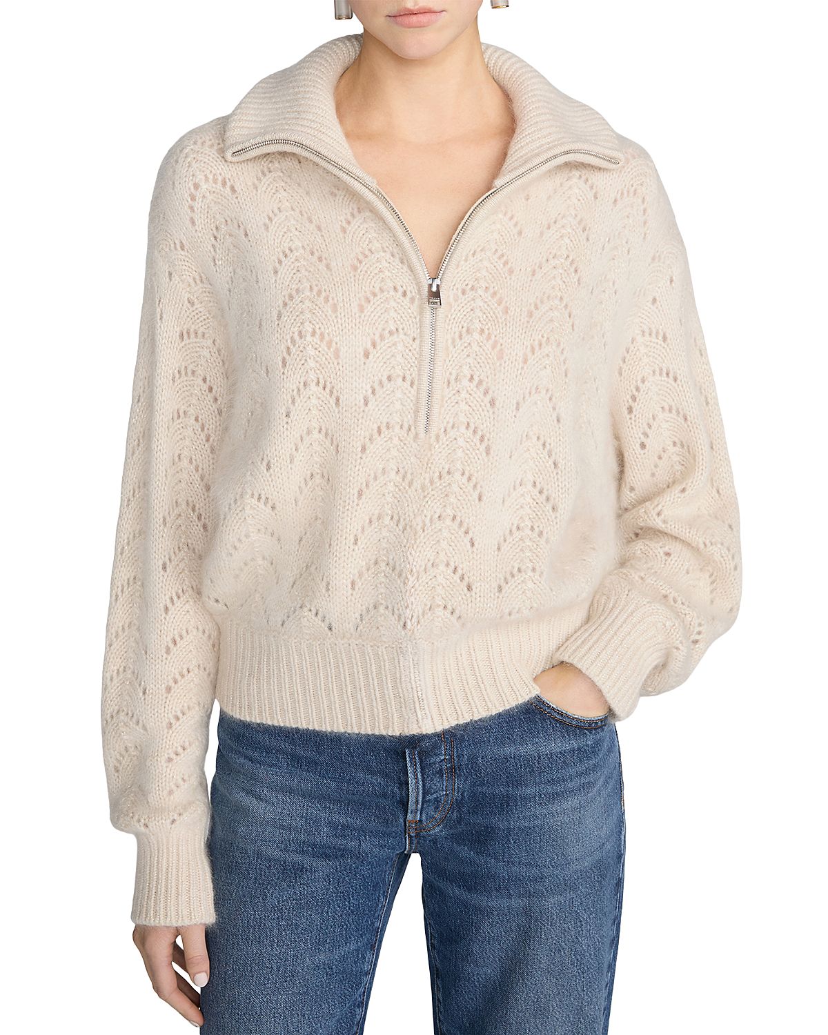 Frame The Airy Wool & Cashmere Quarter Zip Sweater