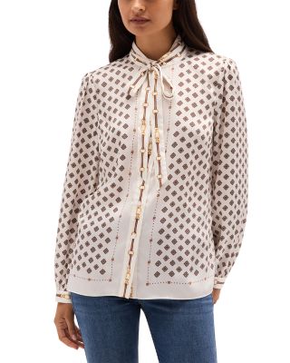 Iva Chain Print Blouson Sleeve Blouse