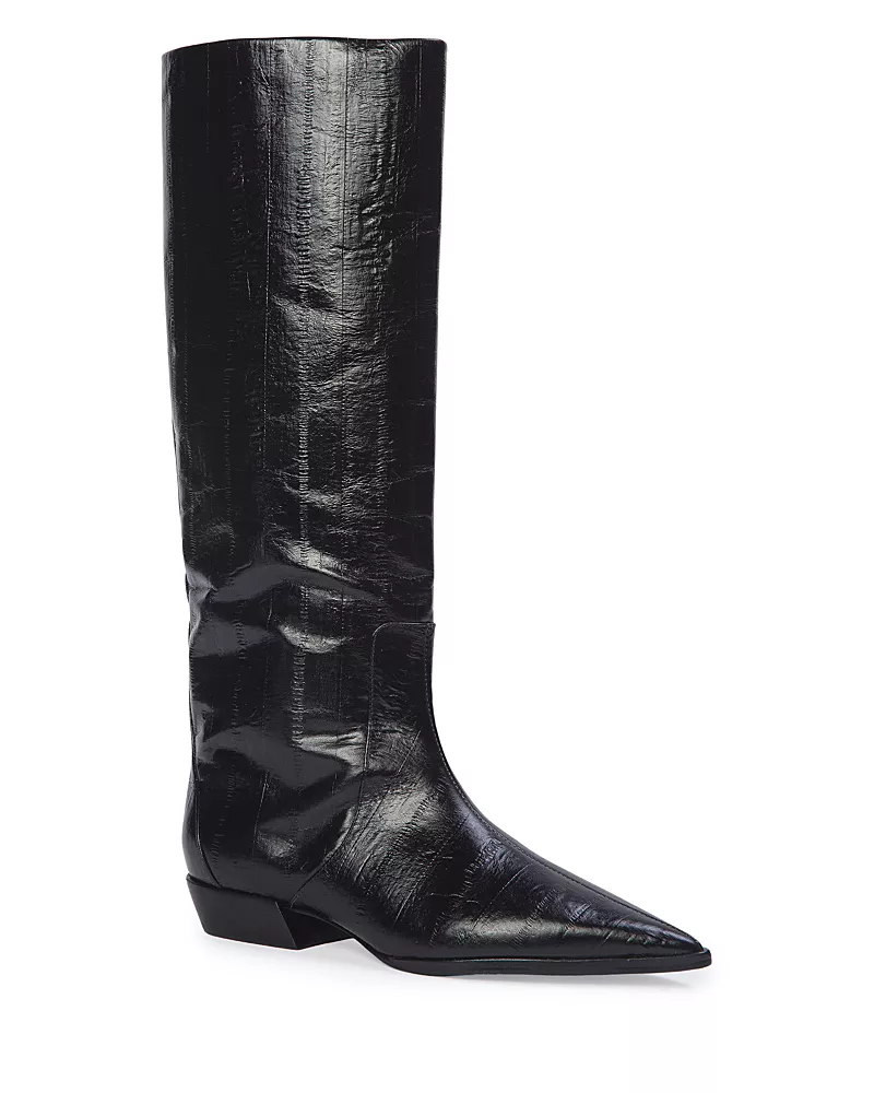 Black Suede Studio Women's Pointy Toe Leather Knee High Boots