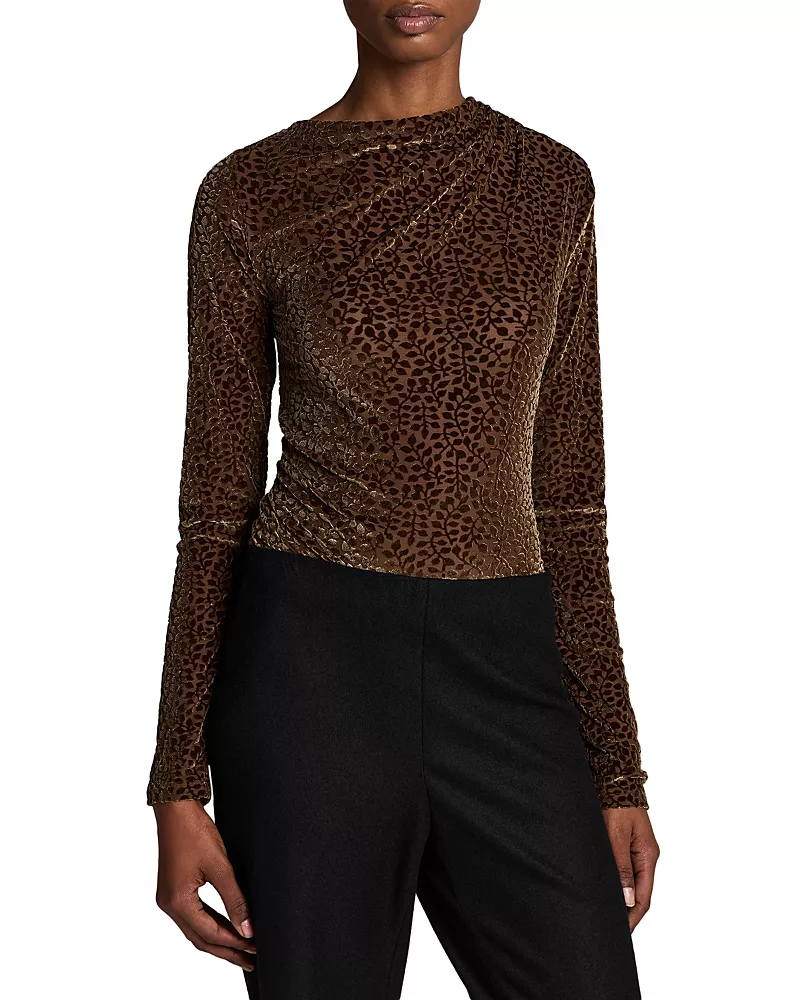 Vince Velour Burnout Vine Pattern Top