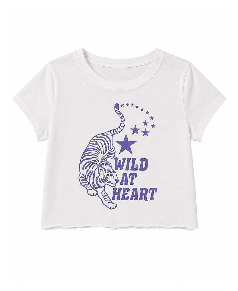 Prince Peter Collection Girls' Wild At Heart Tiger Distressed Crop Top - Big Kid