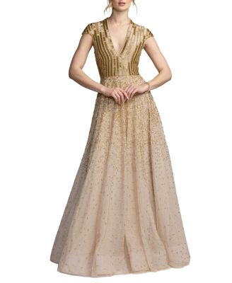  V-Neck Beaded Tulle A-Line Gown