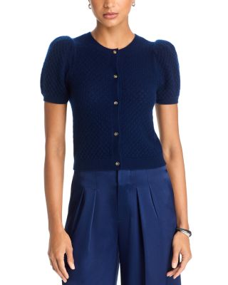 Alice and Olivia Sabine Puffed Sleeve Cashmere Blend Cardigan