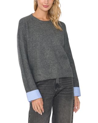Woven Cuff Crewneck Sweater