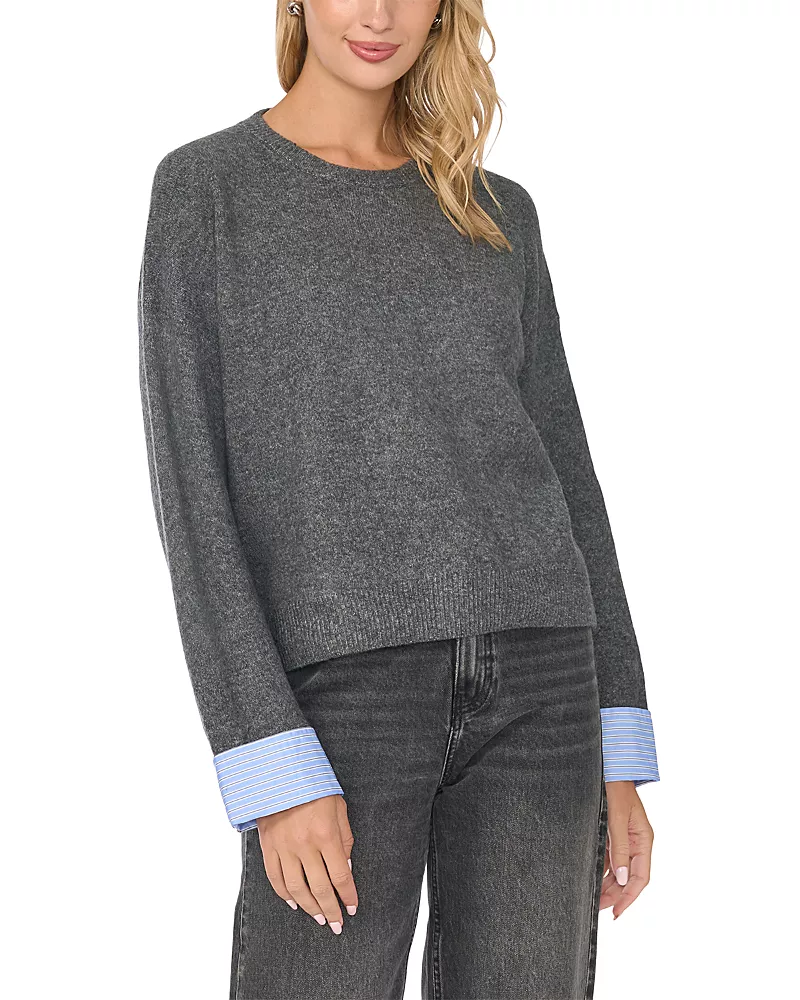 Vince Camuto Woven Cuff Crewneck Sweater