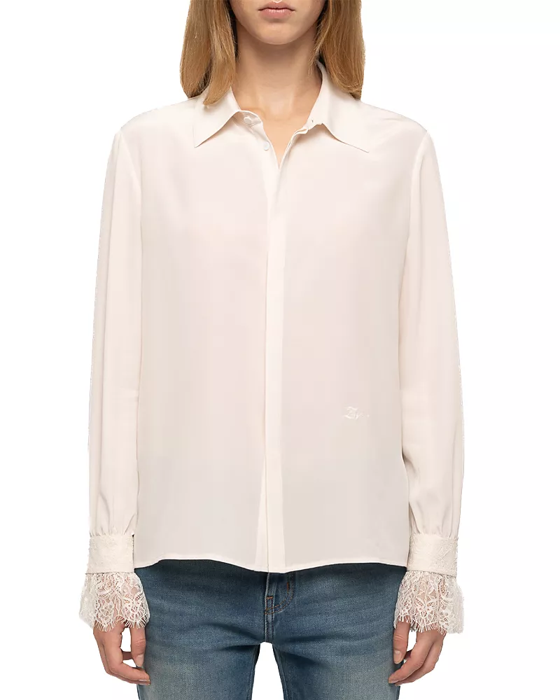 Zadig & Voltaire Thely Silk Lace Cuff Blouse
