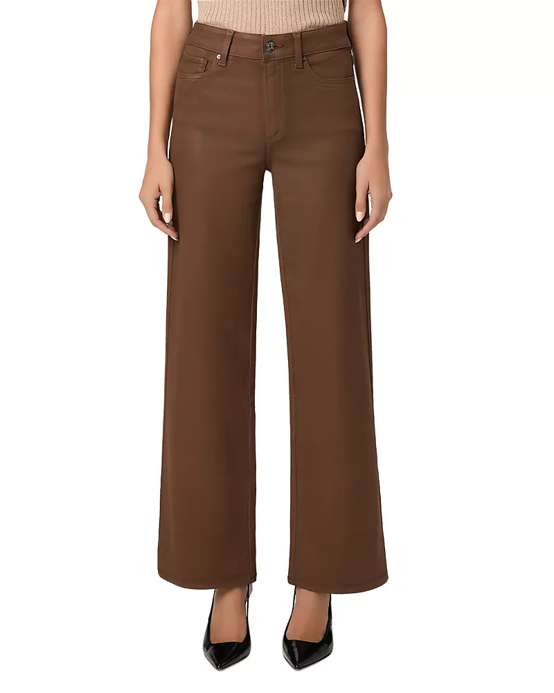 Paige Anessa High Rise Wide Leg Jeans in Cognac Coated