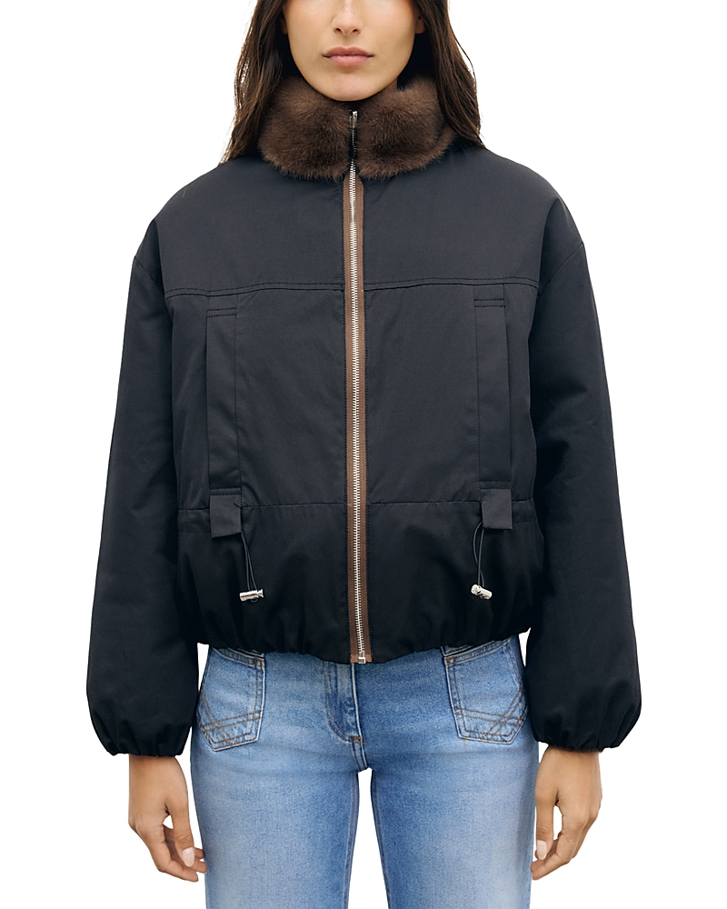 Gerard Darel Aurora Faux Fur Trim Jacket In Brown