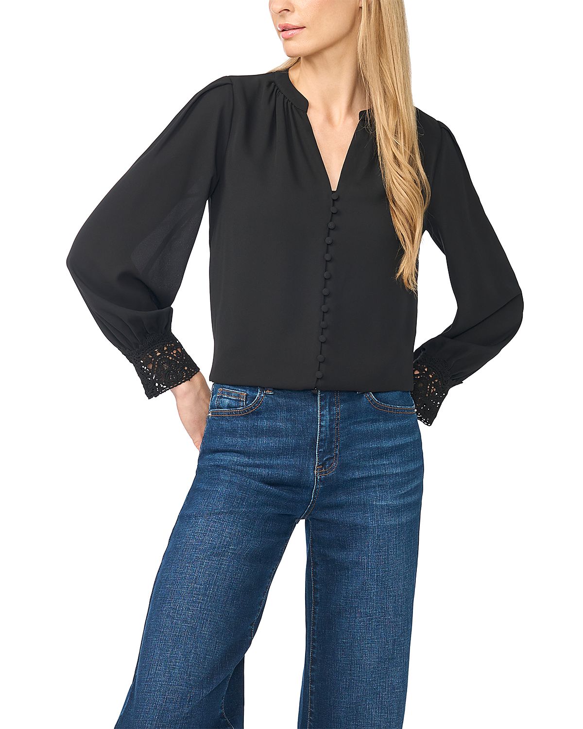 CeCe Cotton Blend Lace Cuff Blouse
