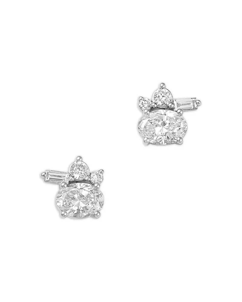 Bloomingdale's Fine Collection Luxe Collection Certified Lab Grown Diamond Mixed Cut Cluster Stud Earrings in 14K White Gold, 0.75 tcw