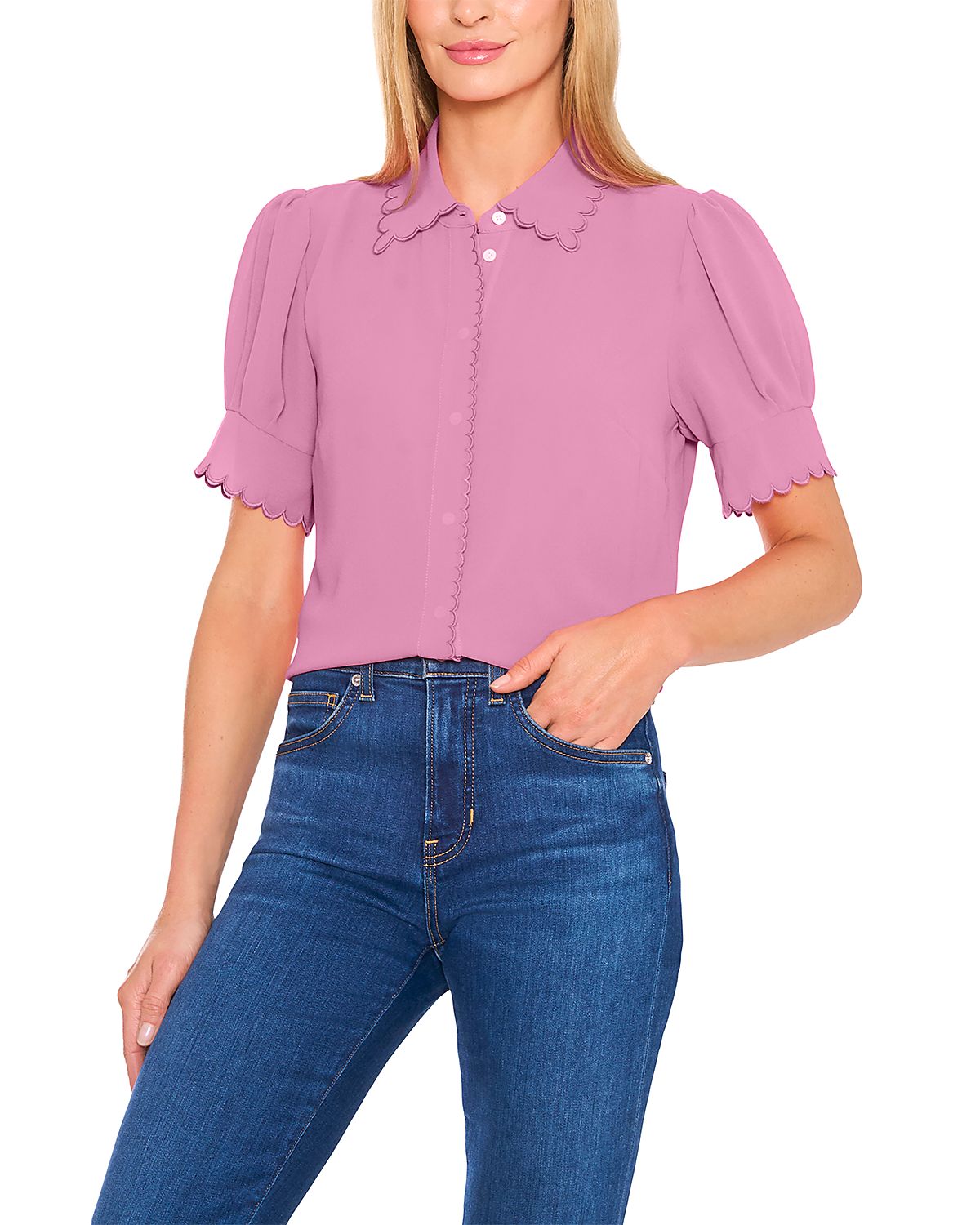 CeCe Scalloped Button Front Blouse