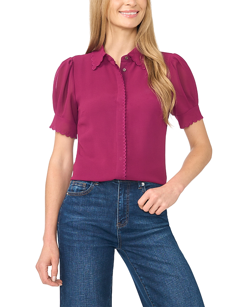 Cece Scalloped Button Front Blouse · M