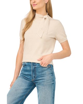 Tie Neck Short Sleeve Sweater