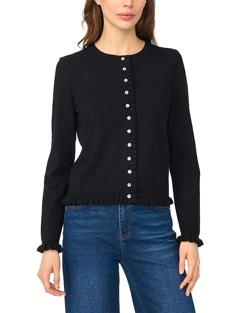 Cece Ruffle Trim Crewneck Cardigan