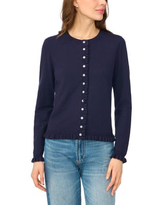 Ruffle Trim Crewneck Cardigan