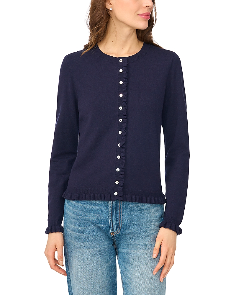 CeCe Ruffle Trim Crewneck Cardigan