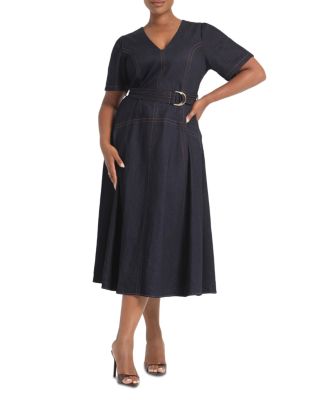 Plus Lyra Cotton Belted Midi Dress