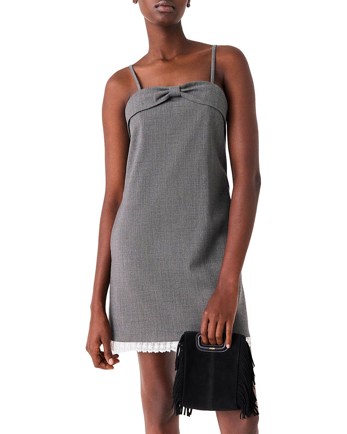 Maje Reandra Bow Trim Lace Hem Dress