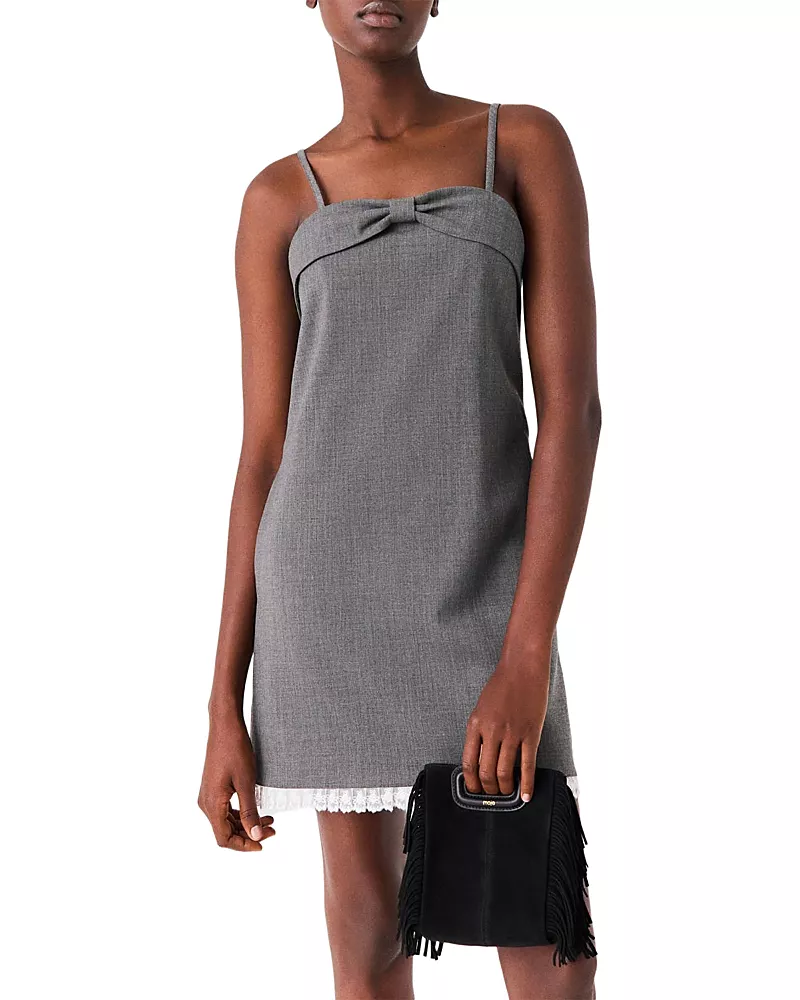 Maje Reandra Bow Trim Lace Hem Dress