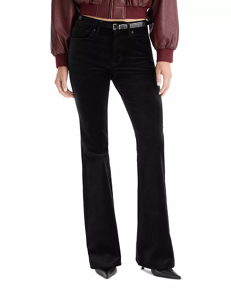 Good American Good Legs Velvet High Rise Flared Jeans in Black