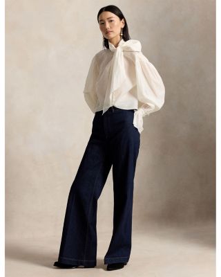Tie Bow Cotton & Silk Organdy Shirt
