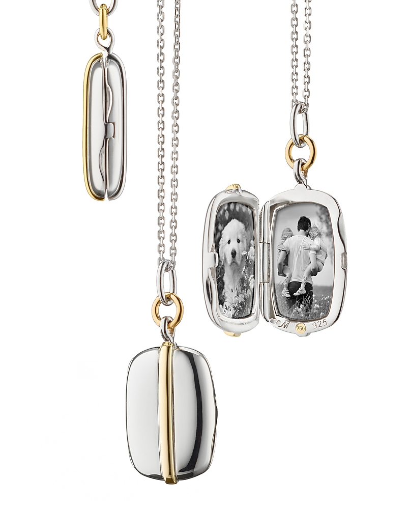 Monica Rich Kosann 18K Yellow Gold & Sterling Silver Slim Lockets Two Tone Rectangular Pendant Necklace, 16-18