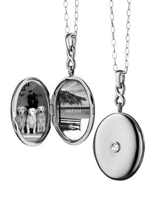 Sterling Silver Infinite & Boundless White Sapphire Oval Locket Pendant Necklace, 16-18"
