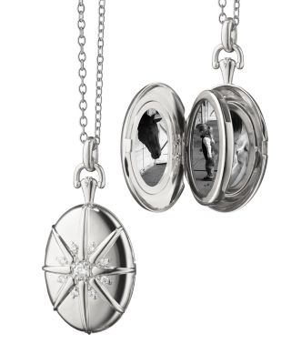Sterling Silver Four Image White Sapphire Starburst Oval Locket Necklace, 32"