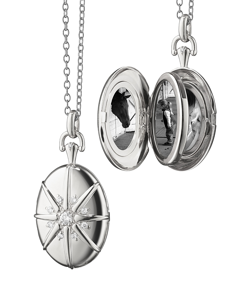 Monica Rich Kosann Sterling Silver Four Image White Sapphire Starburst Oval Locket Necklace, 32 · OS