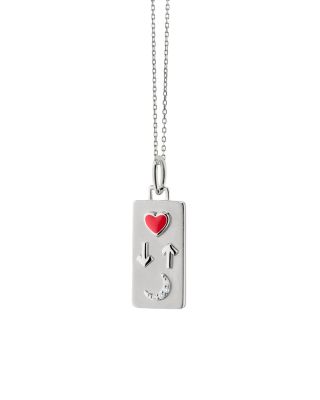 Sterling Silver Sun Moon & Stars White Sapphire & Red Enamel To the Moon and Back Tag Pendant Necklace, 16-18"
