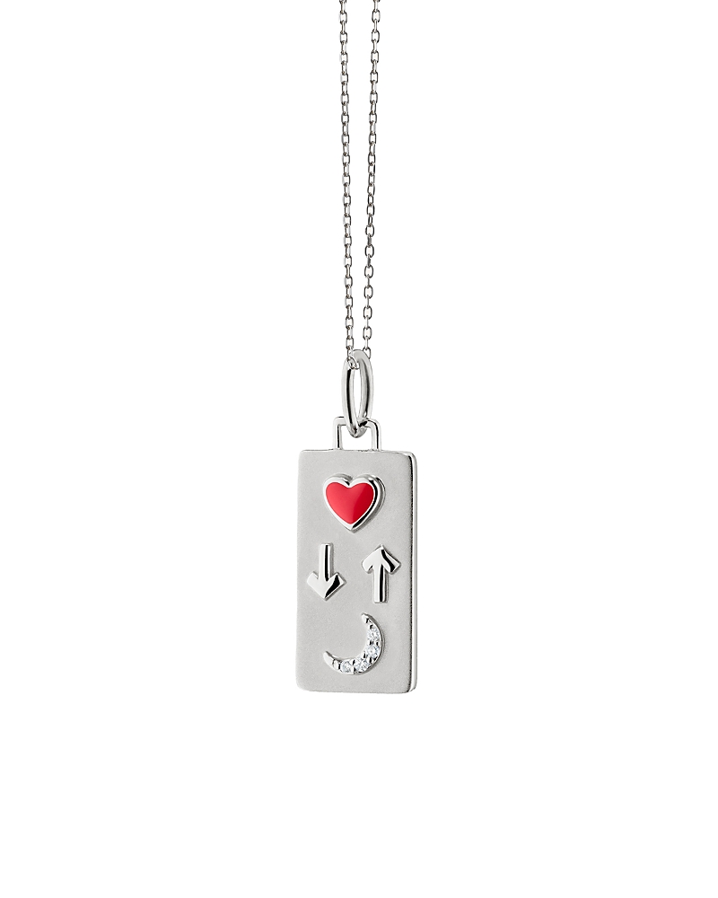 Monica Rich Kosann Sterling Silver Sun Moon & Stars White Sapphire & Red Enamel To the Moon and Back Tag Pendant Necklace, 16-18