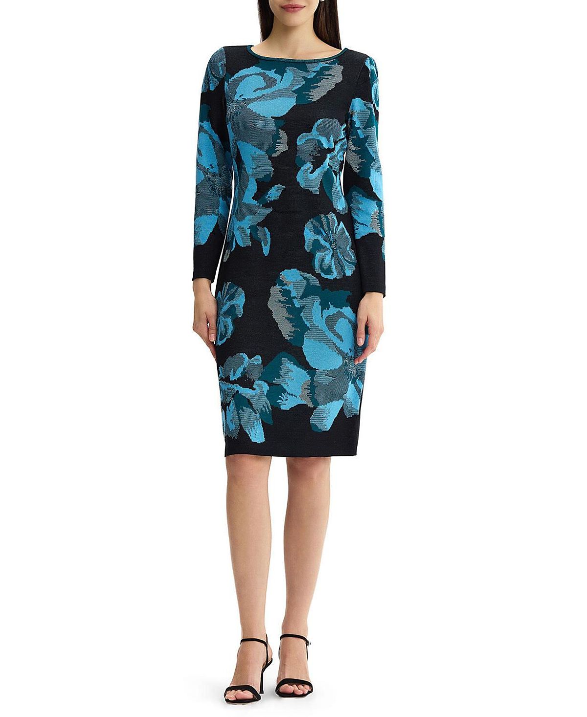 Ming Wang Floral Jacquard Soft Knit Midi Dress