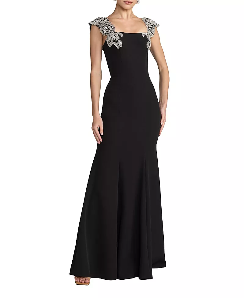 Mac Duggal Crepe Mermaid Gown With Embellished Straps