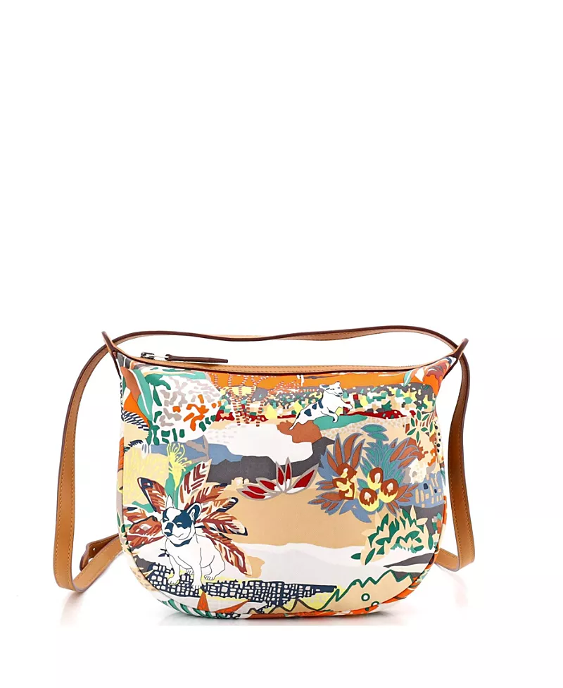 Pre-Owned HERMES Sursoie To Go Pouch Printed Silk and Leather