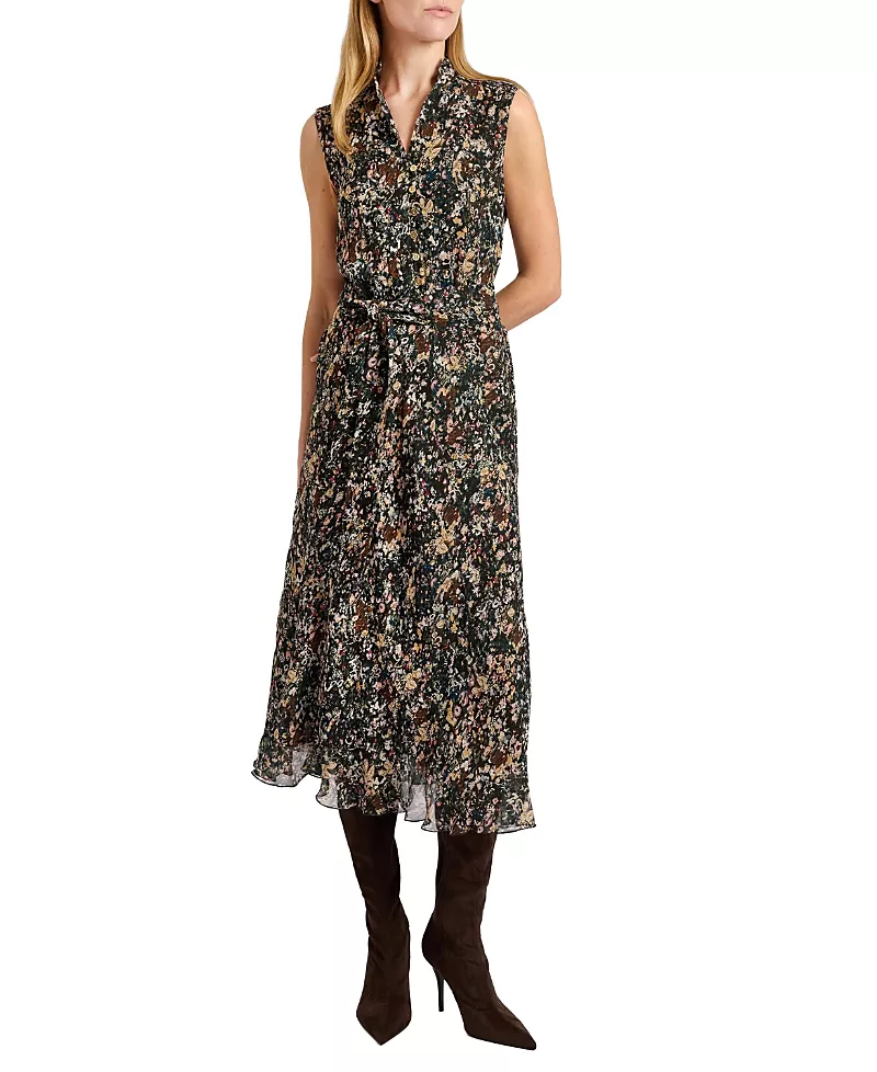 Santorelli Nirva Sleeveless Dress in Crepe Crinkle Georgette