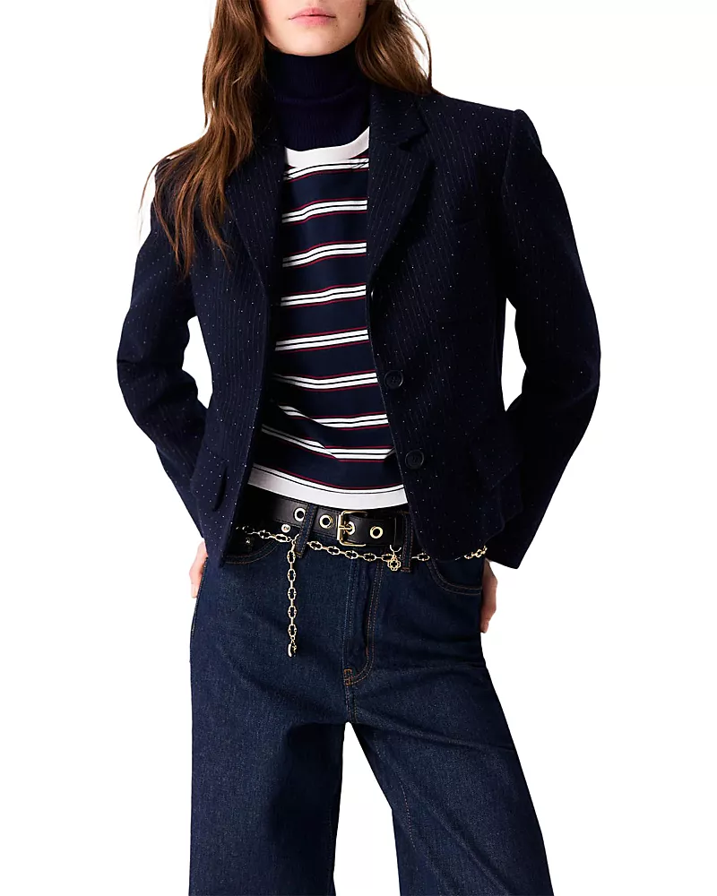 Maje Vilireu Cropped Metallic Stripe Blazer