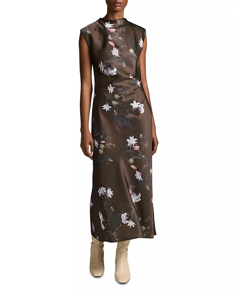 Vince Lily Vine Draped Funnel Neck Dress